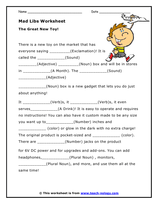 Mad Libs Worksheets Worksheets For All