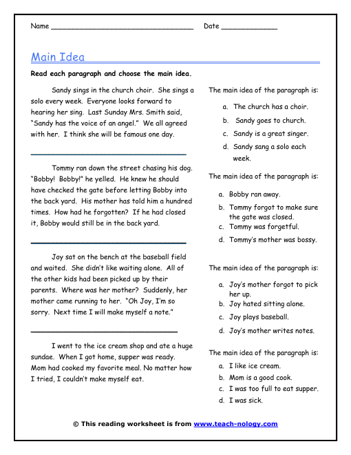 Main Idea Worksheets For 5th Grade Worksheets For All
