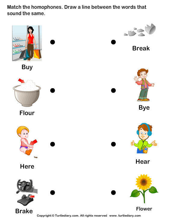 Matching Homophones Worksheet