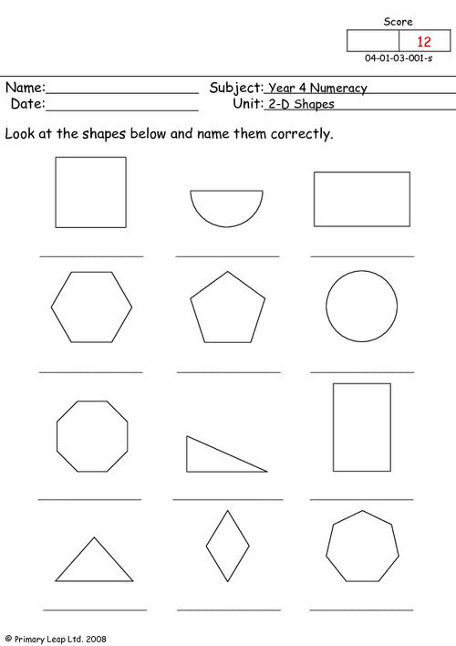 Maths Worksheets 2d Shapes