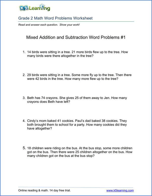 Maths Worksheets Grade 2 Word Problems