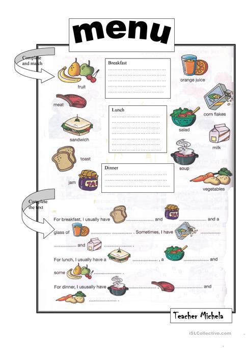 Menu Worksheet