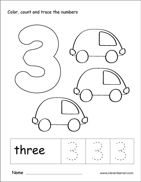 Number Three Writing, Counting And Identification Activity