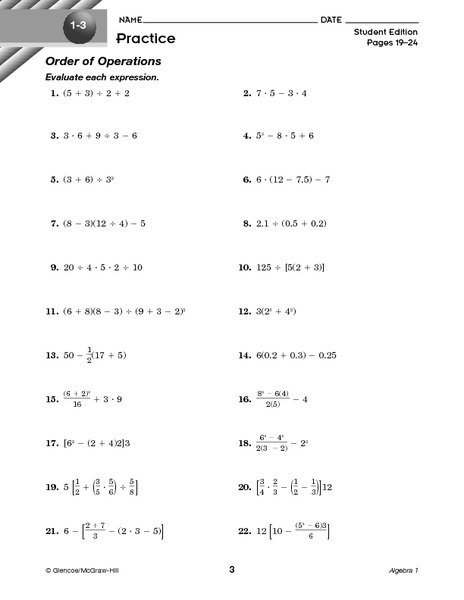 Order Of Operations Worksheet 6th Grade Worksheets For All