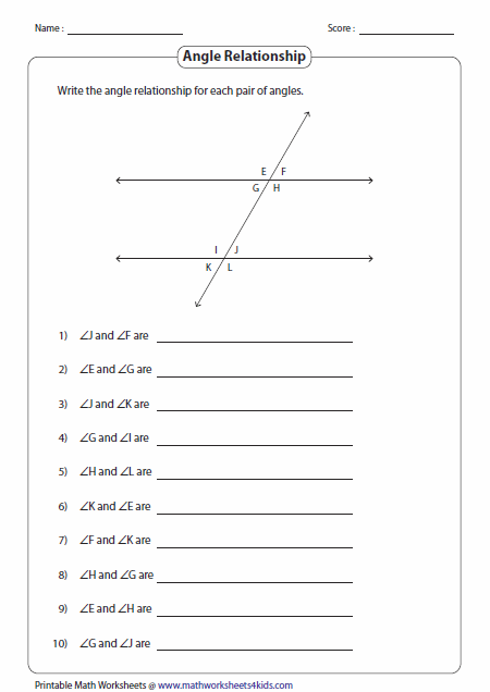 Parallel Lines Cut By A Transversal Worksheet Angles Formed A