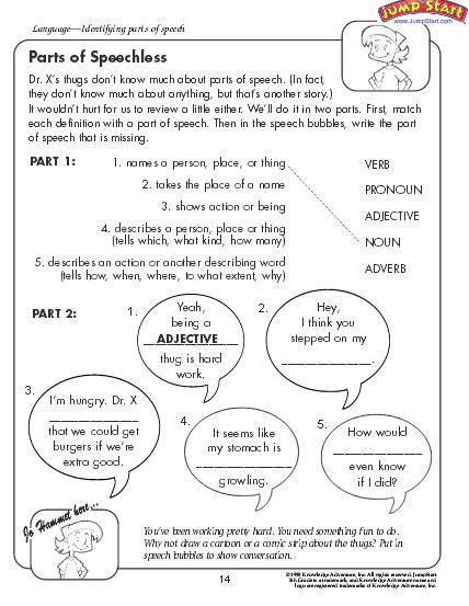 Parts Of Speech Worksheet