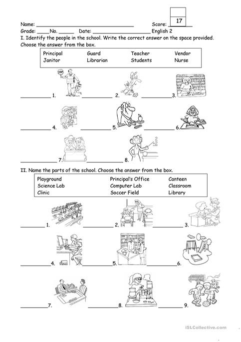 People And Part Of The School Worksheet