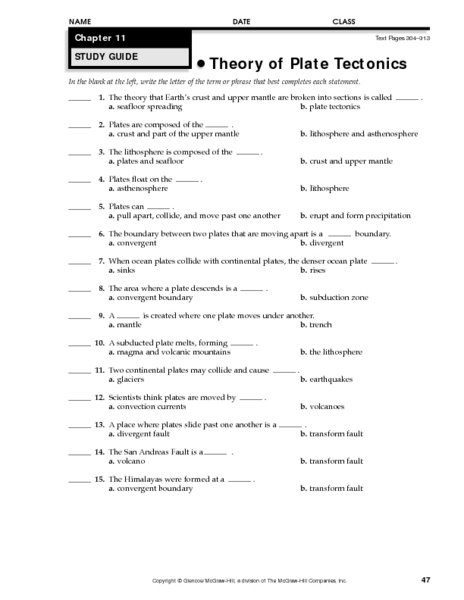 Plate Tectonics Worksheets Middle School