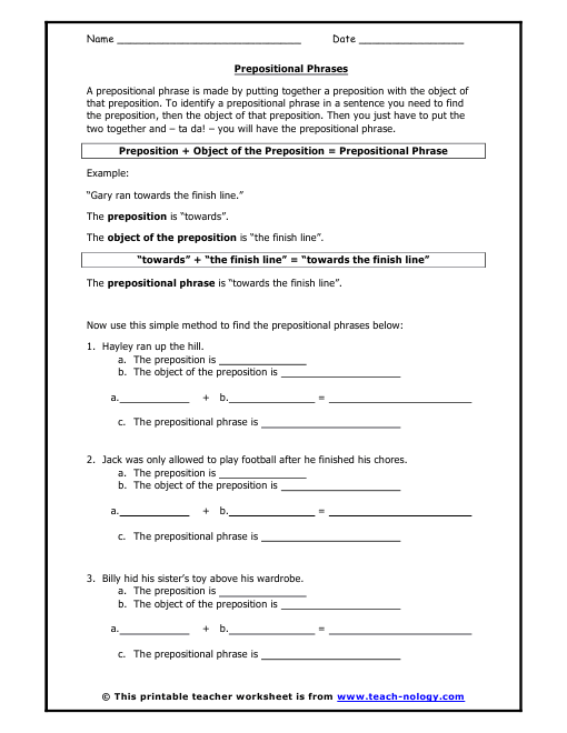 Prepositional Phrases