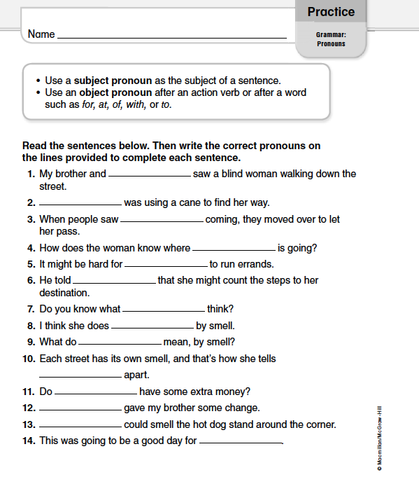 Pronoun Worksheet For 4th Grade Worksheets For All