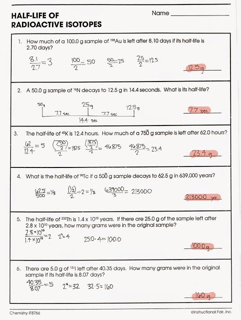 Radiometric Dating Practice Worksheet Answer Key