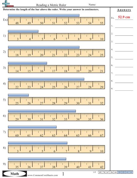 Reading A Metric Ruler Worksheet