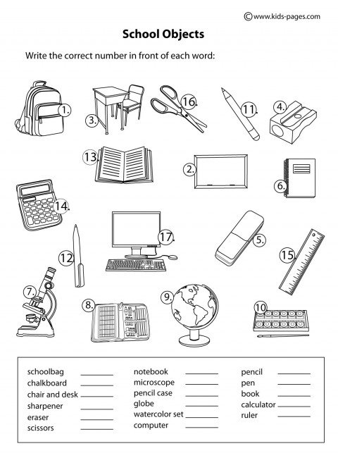 School Objects Coloring Pages School Objects Matching Bw