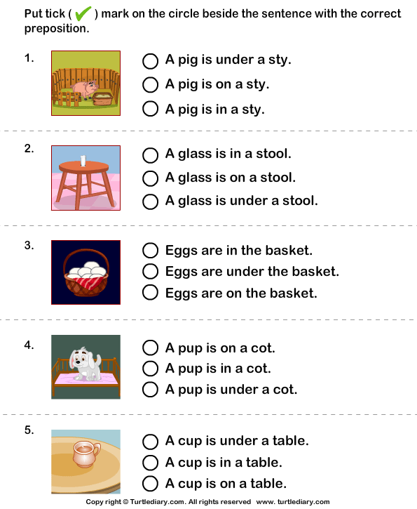 Sentence With The Correct Preposition For Picture Worksheet