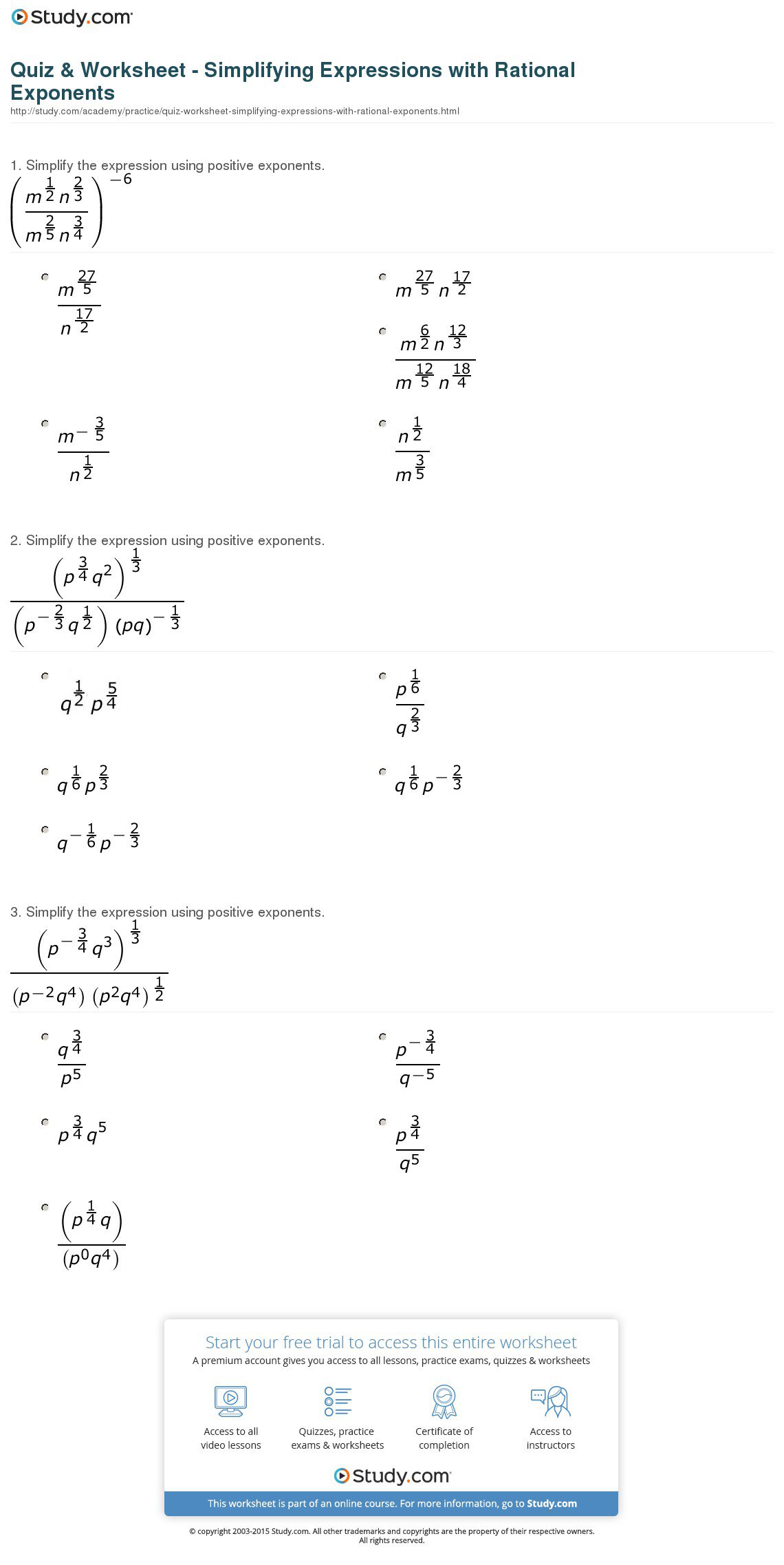 Simplify Exponents Worksheets The Best Worksheets Image Collection