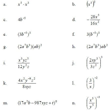 Simplifying Exponents Worksheet