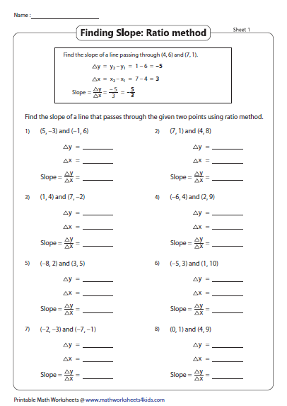 Slope Worksheets