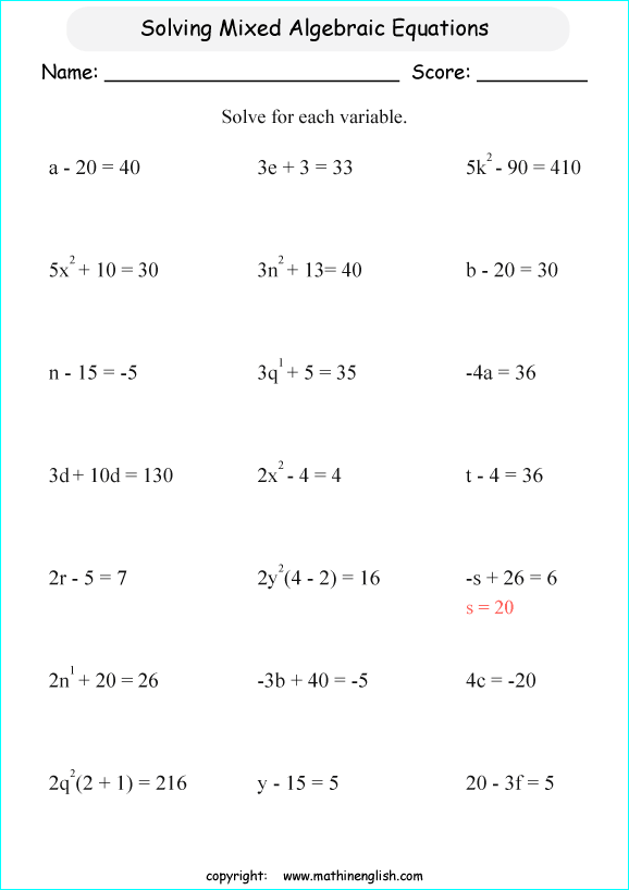 Solve These Algebraic Equations And Find The Value Of Each