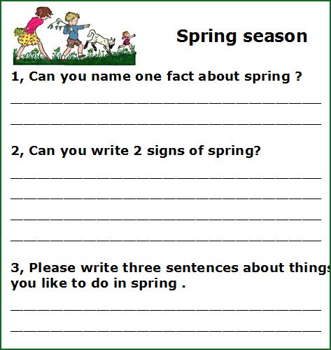Spring Writing Worksheets For Kids, Elementary School Writing