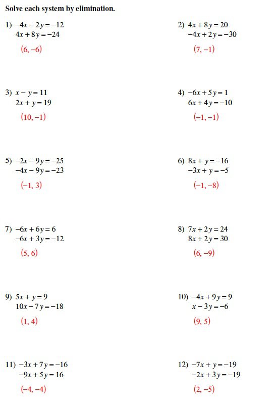 Systems Of Equations Elimination Method Worksheet Solving Systems