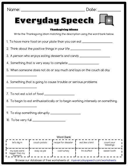 Thanksgiving Therapy Worksheets