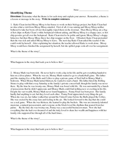 Theme Worksheets Ideas Of Identifying Theme Worksheets For Middle