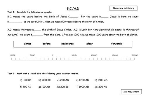 Ad And Bc Timeline Worksheets
