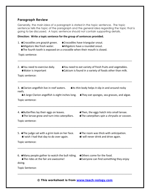 Topic Sentence Worksheet Writing Topic Sentences Worksheets Free