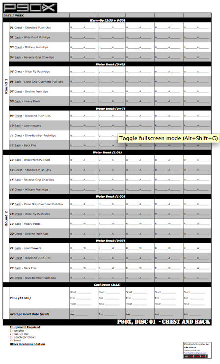 Ultimate P90x Worksheets