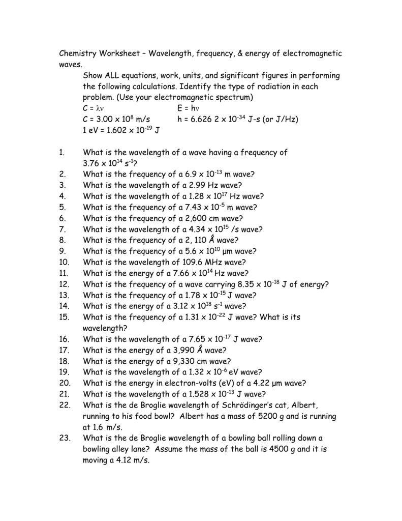 Wavelength And Frequency Worksheet The Best Worksheets Image