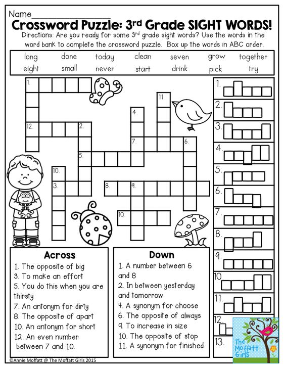 Word Search Puzzles For 2nd Graders Crossword Puzzle 3rd Grade