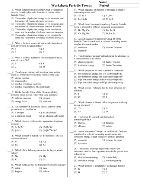 Worksheet Periodic Trends Answer Key Worksheets For All