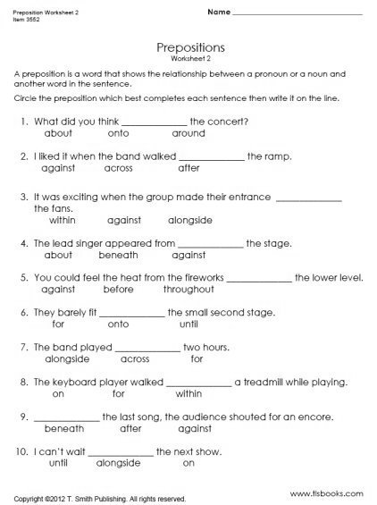 Worksheets On Prepositions For Grade 3