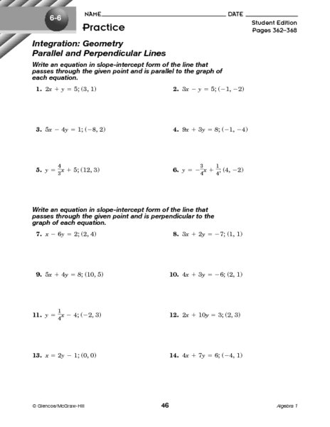 Writing Equations Of Parallel And Perpendicular Lines Worksheet
