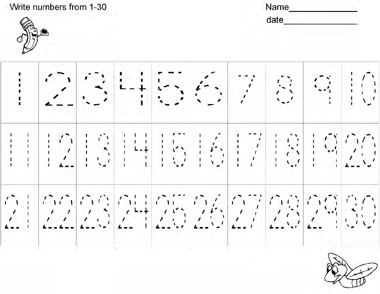 Writing Numbers 1 20 Worksheets Kindergarten