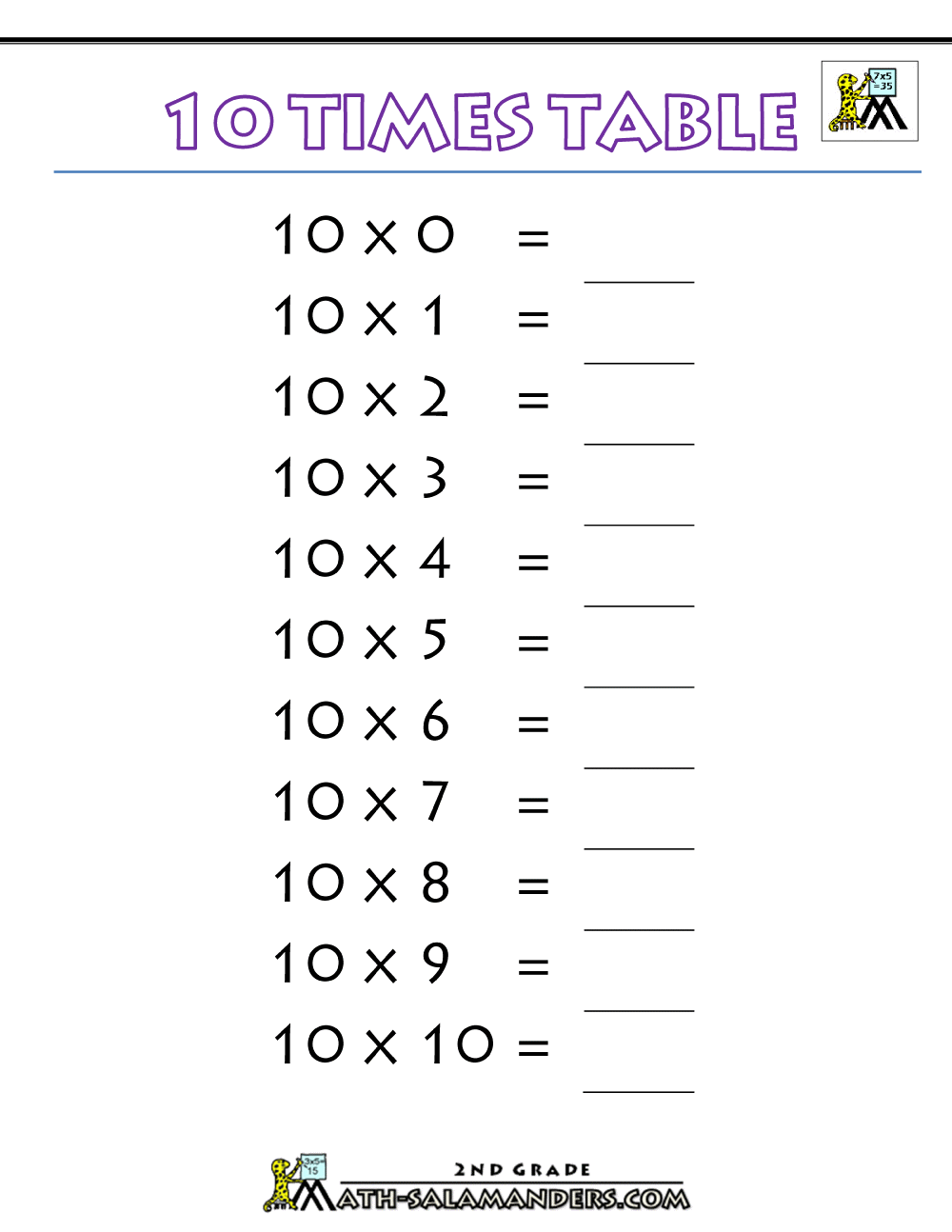 10 Times Table Worksheet Printable Printable Multiplication Charts