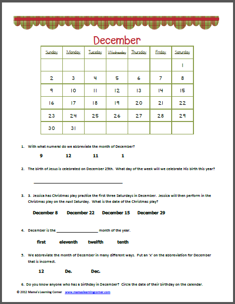 1st Grade Calendar Worksheets Worksheets For All