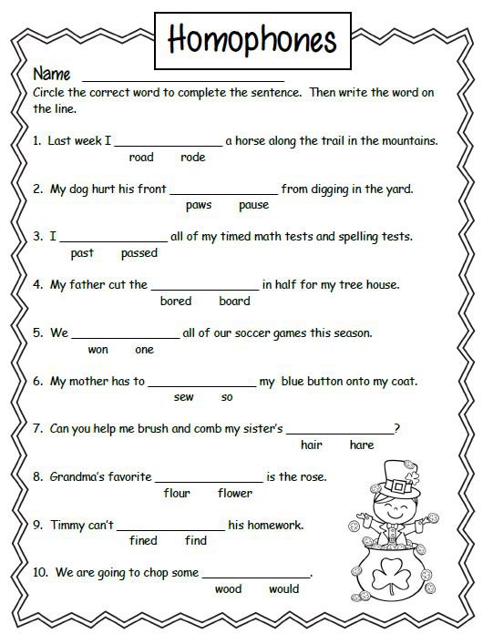 4th Grade Homophones Worksheet Worksheets For All