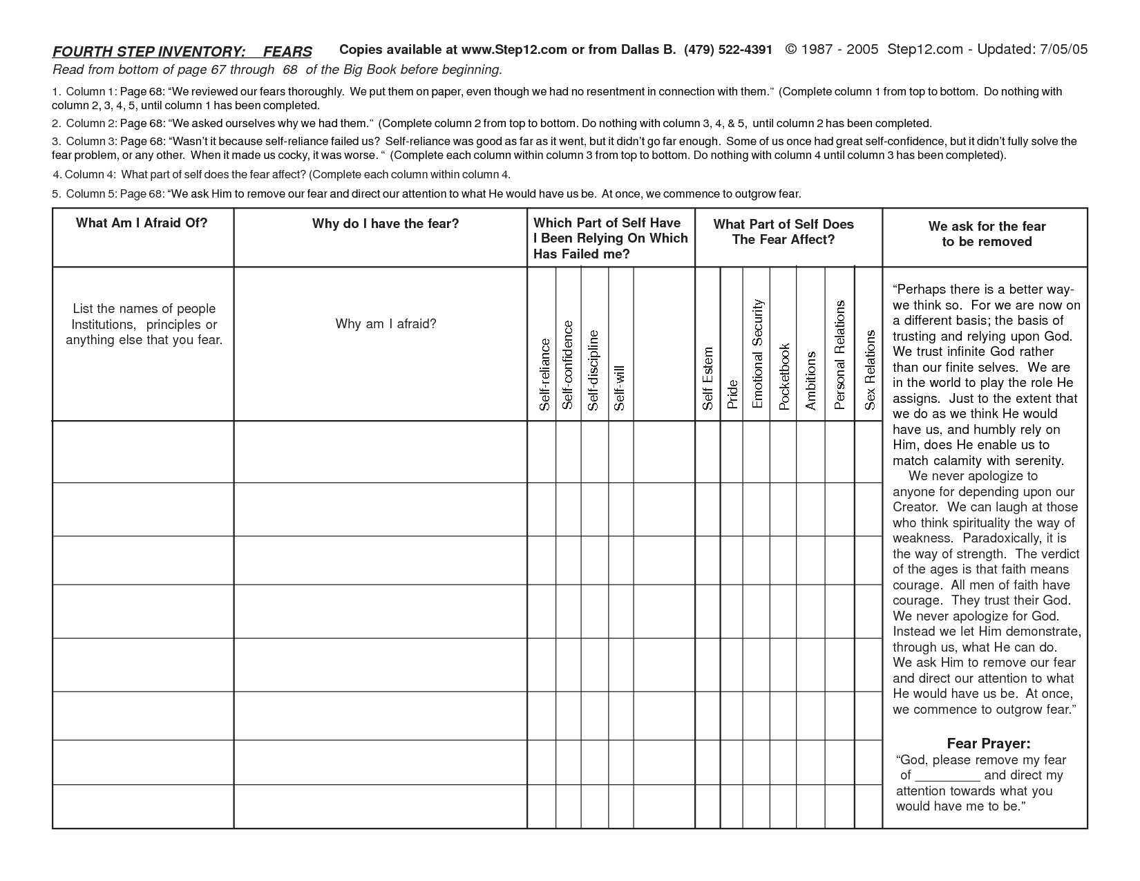 Aa Step 4 Worksheet Excel Streamclean Info