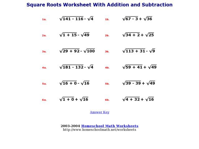 Adding And Subtracting Square Roots Worksheet Worksheets For All