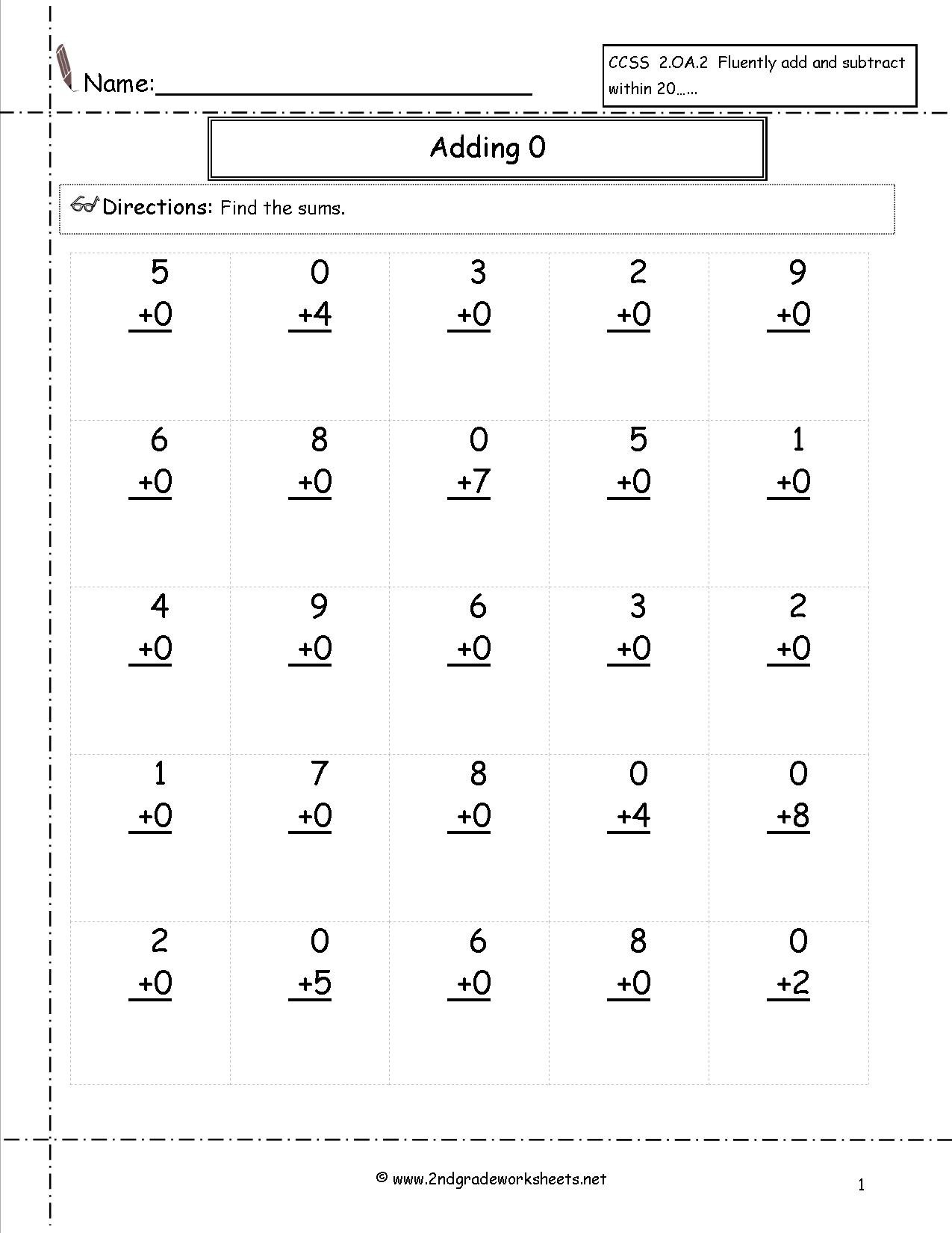 Adding Math Sheets To Print With A Zero The Best Worksheets Image