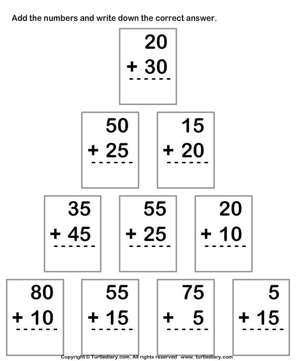 Adding Two Two Digit Numbers Within Hundred Worksheet