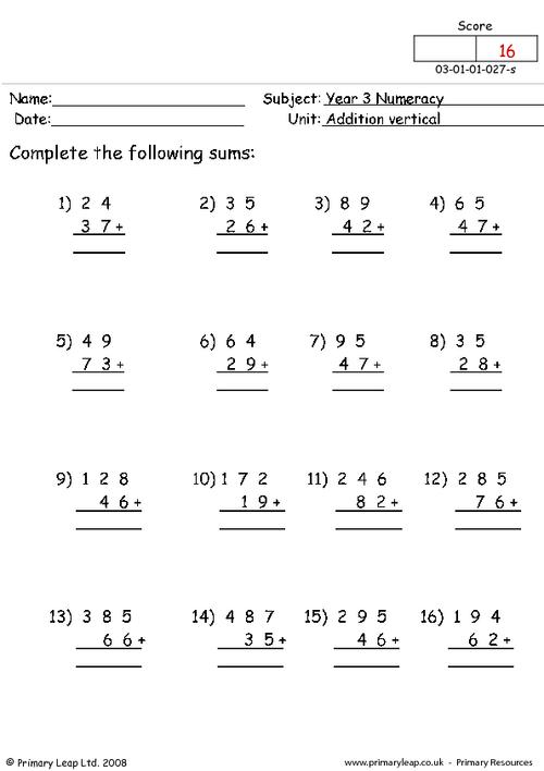 Addition Worksheets Horizontal And Vertical