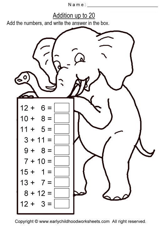 Addition Worksheets Within 20 Worksheets For All