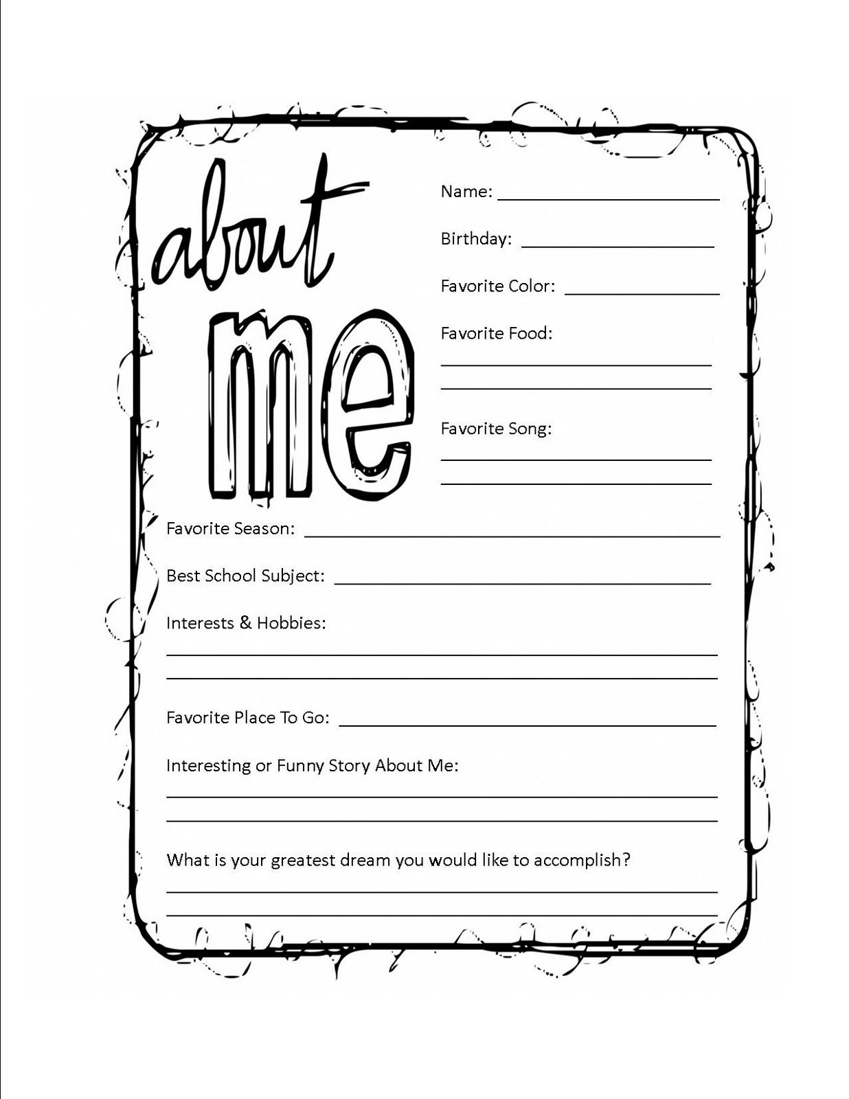 All About Me Worksheet For Adults Choice Image