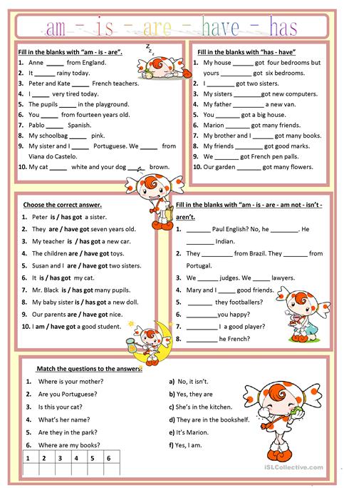 Am, Is, Are, Has, Have Worksheet
