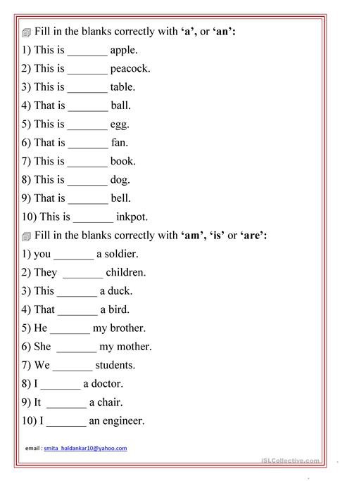 Am Is Are Was Were Has Have Had Worksheet