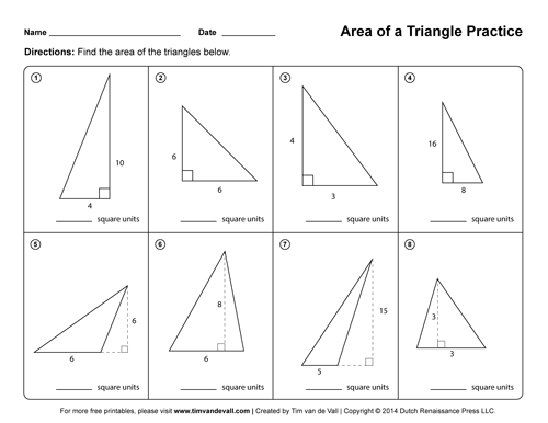 Area Of A Triangle Worksheets