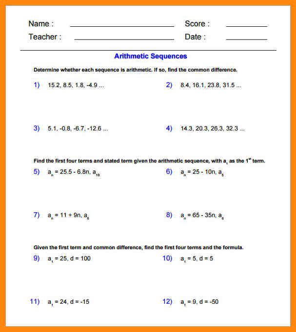 Arithmetic Sequences Worksheet Worksheets For All