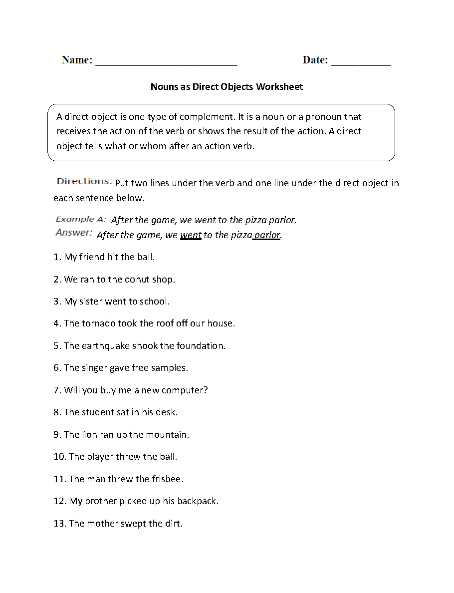 Best Solutions Of Direct Object Worksheets About Letter Template